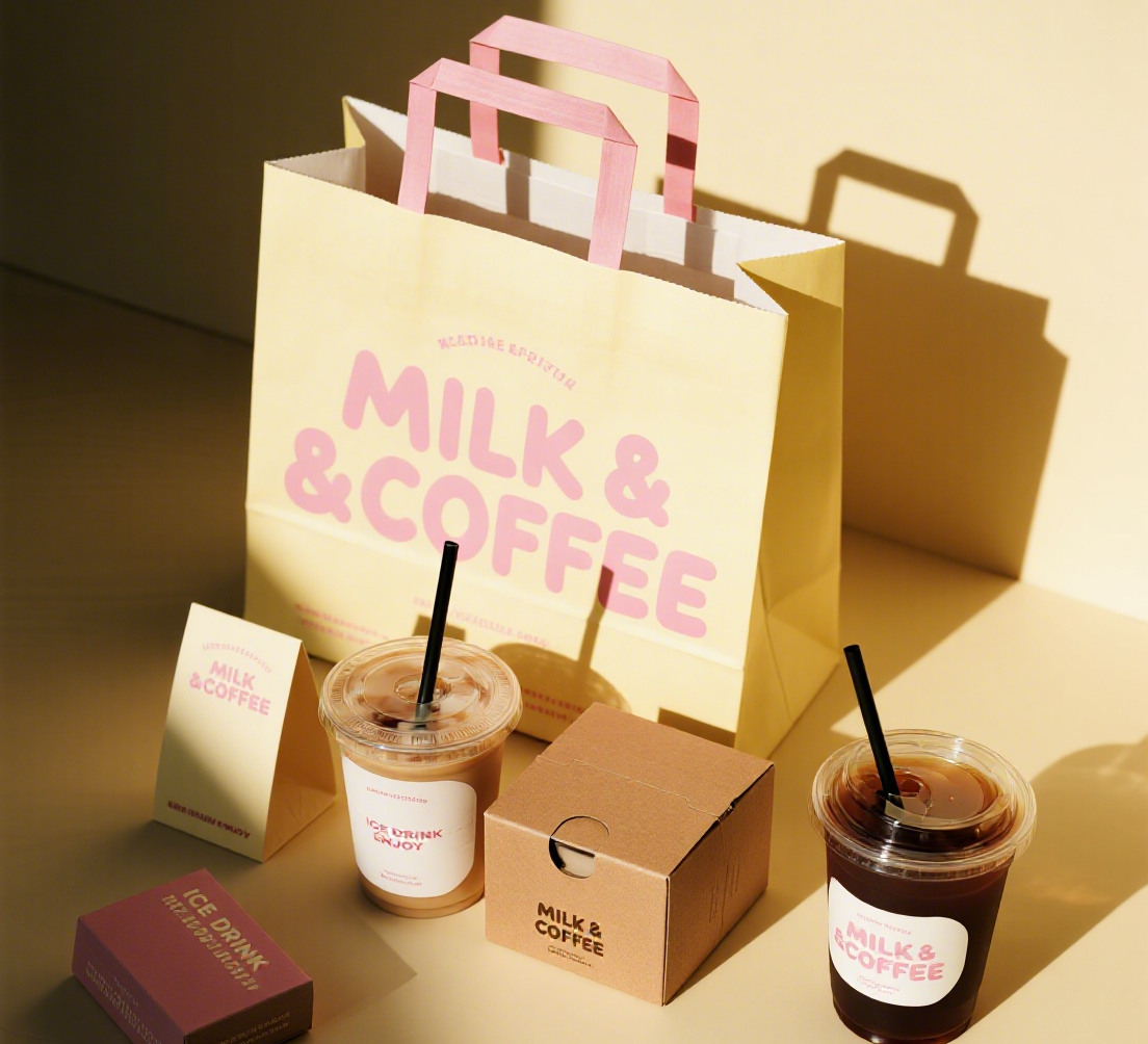 Jimeng 2025 12 02 3572 冷饮品牌 MILK COFFEE 包装设计，复古活泼风格。以淡黄色为主色调 E1766589326186